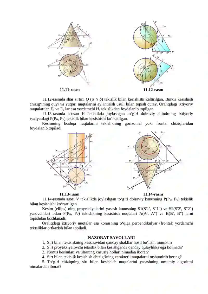 SIRTLARNING TEKISLIK VA TOʻGʻRI CHIZIQLAR BILAN KESISHUVI 4