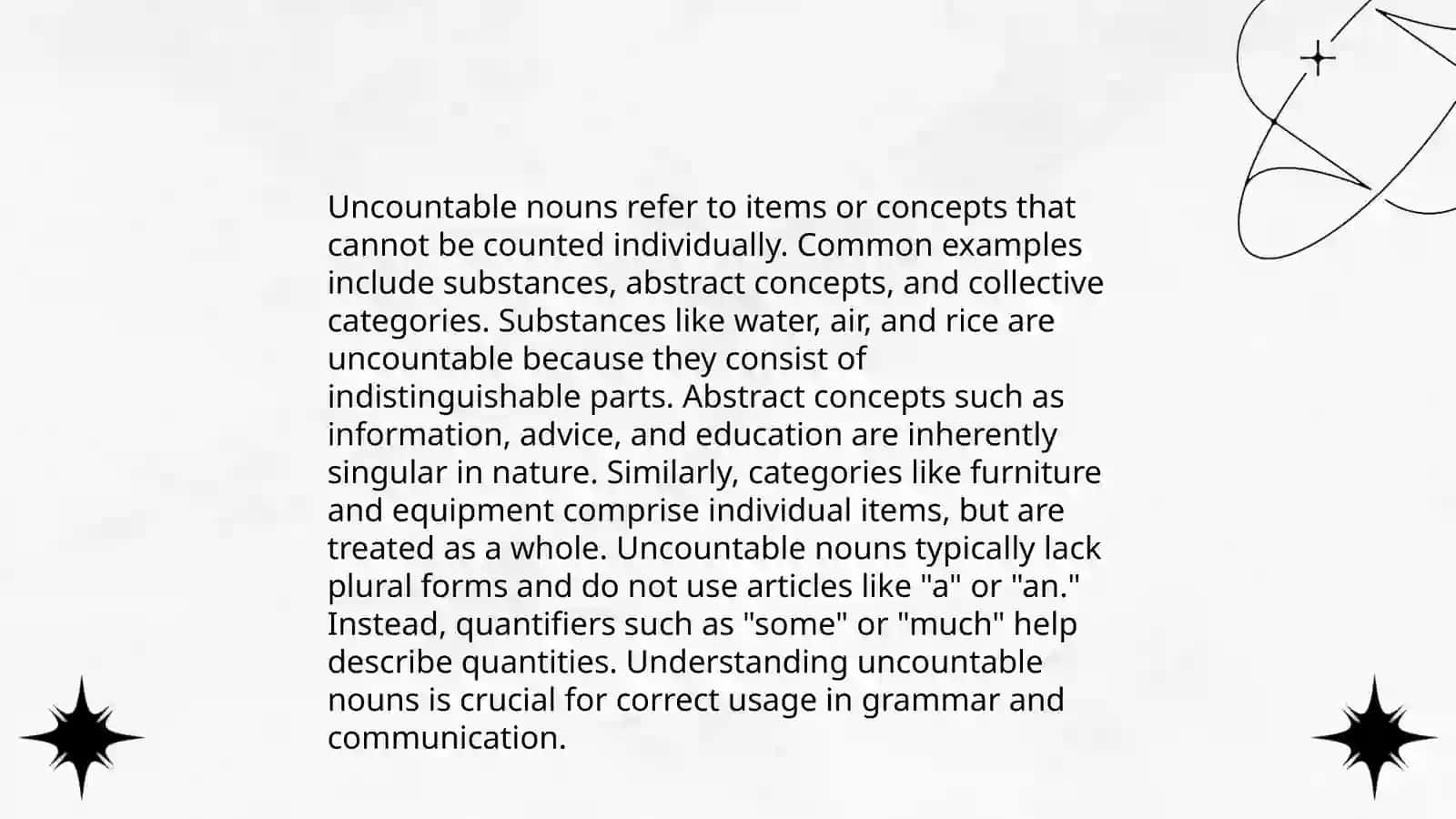 Uncountable nouns and uncountable nouns with different meanings 4