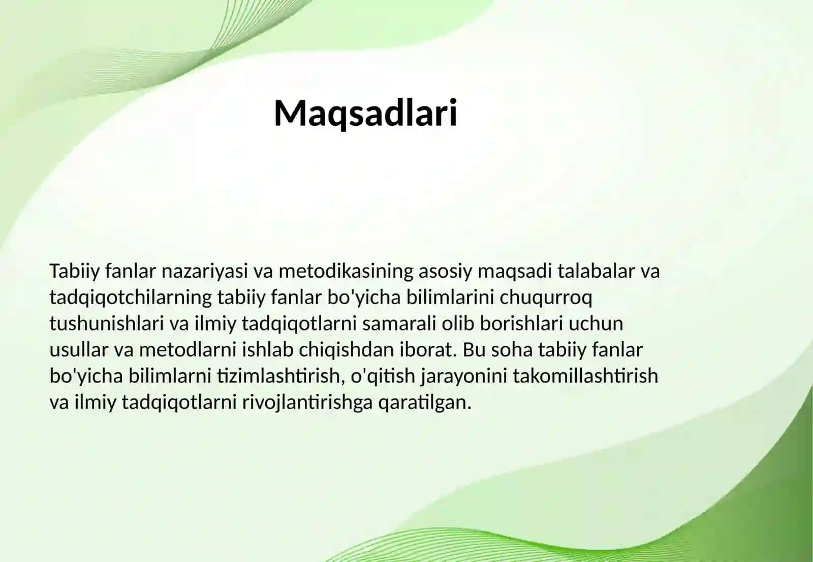 TABIIY FANLAR NAZARIYASI VA METODIKASINING PREDMETI, MAQSAD VA VAZIFALARI VA TADQIQOT METODLARI 4