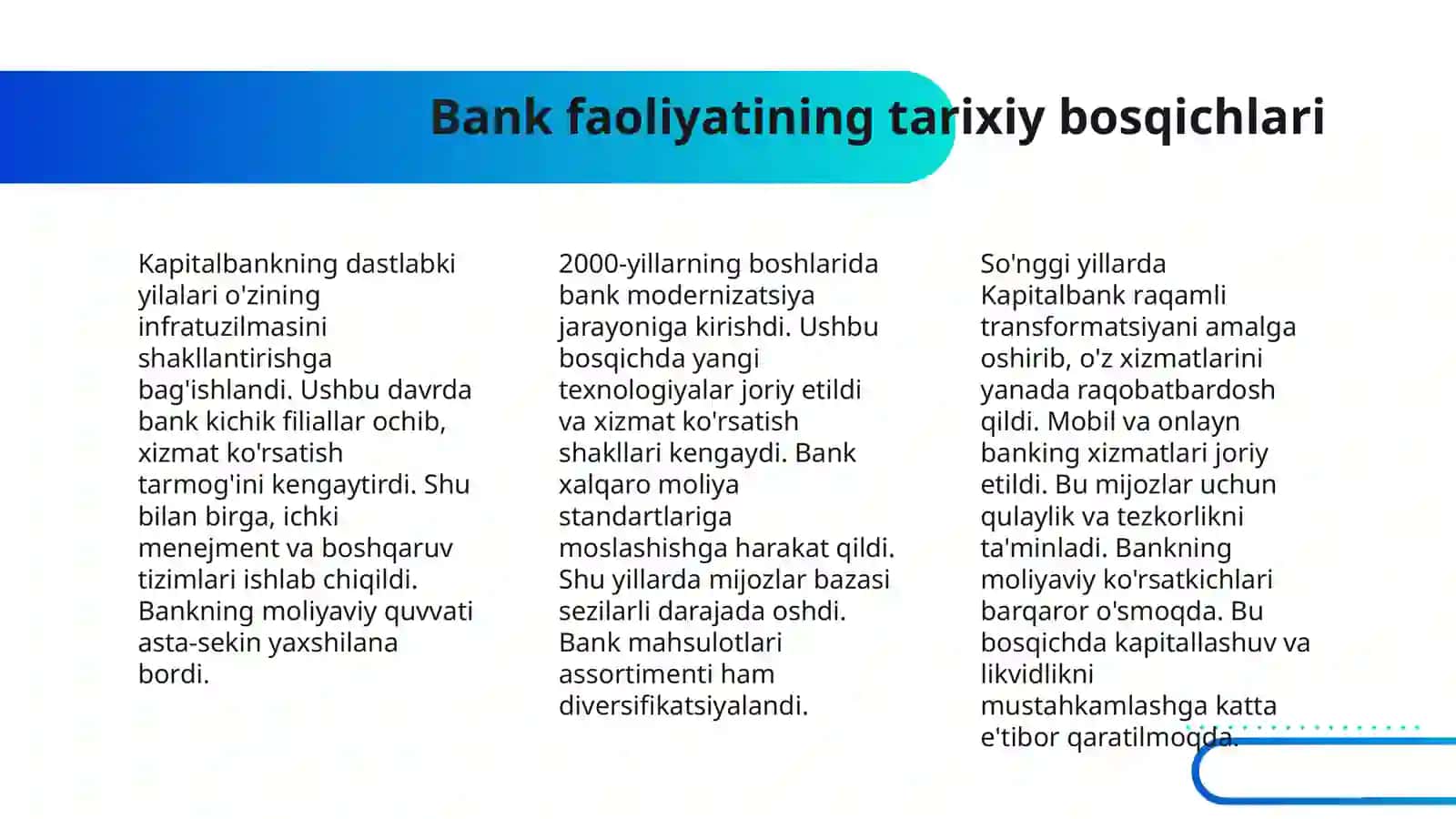 KAPITALBANK ATB NING KELIB CHIQISHI, TASHKILIY STRUKTURASI, MOLIYAVIY HOLATI TAHLILI VA DIVIDEND SIYOSATI 4