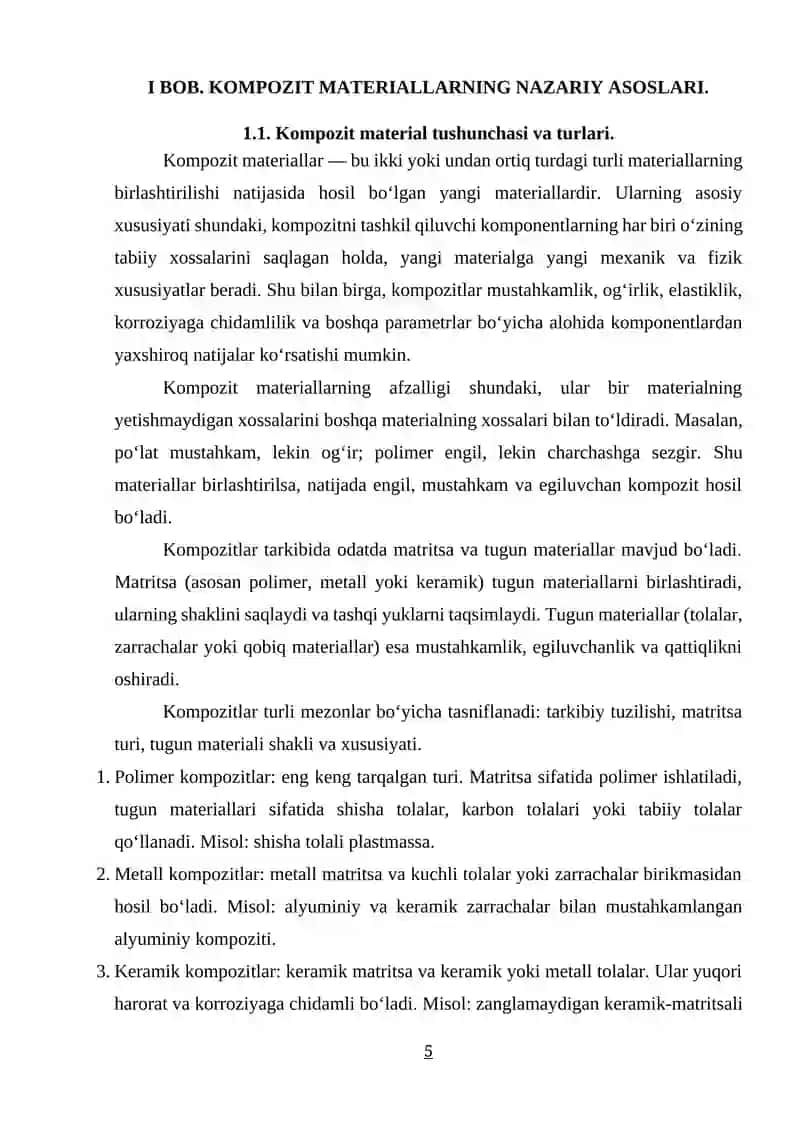 KOMPOZIT MATERIALLARDA MEXANIK KUCHLARNING TA’SIRLANISHI VA TAQSIMLANISHI 4