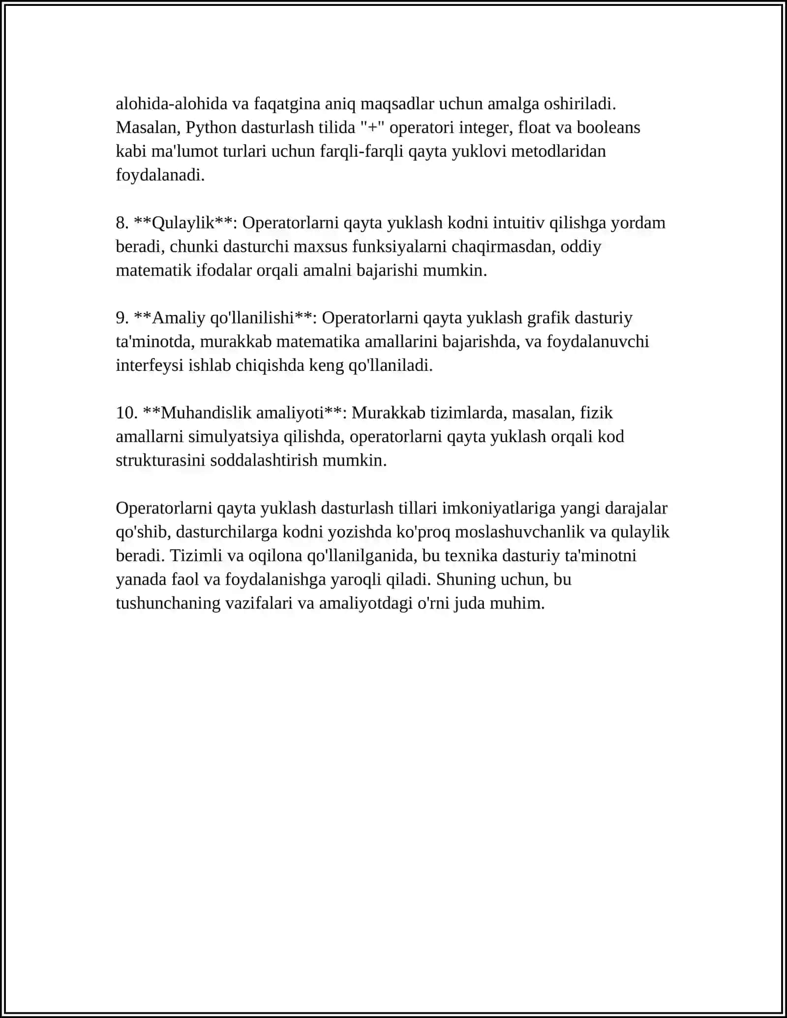 SINIFLARNI YARATISHDA OPERATORLARNI QAYTA YUKLASH MEXANIZIMIDAN UNUMLI FOYDALANISH 4
