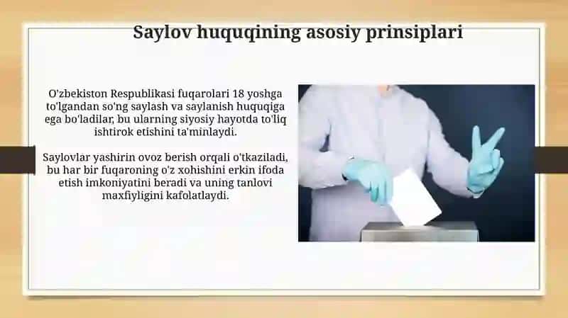 O‘zbekiston Respublikasi Saylov Tizimining Asosiy Tamoyillari 4