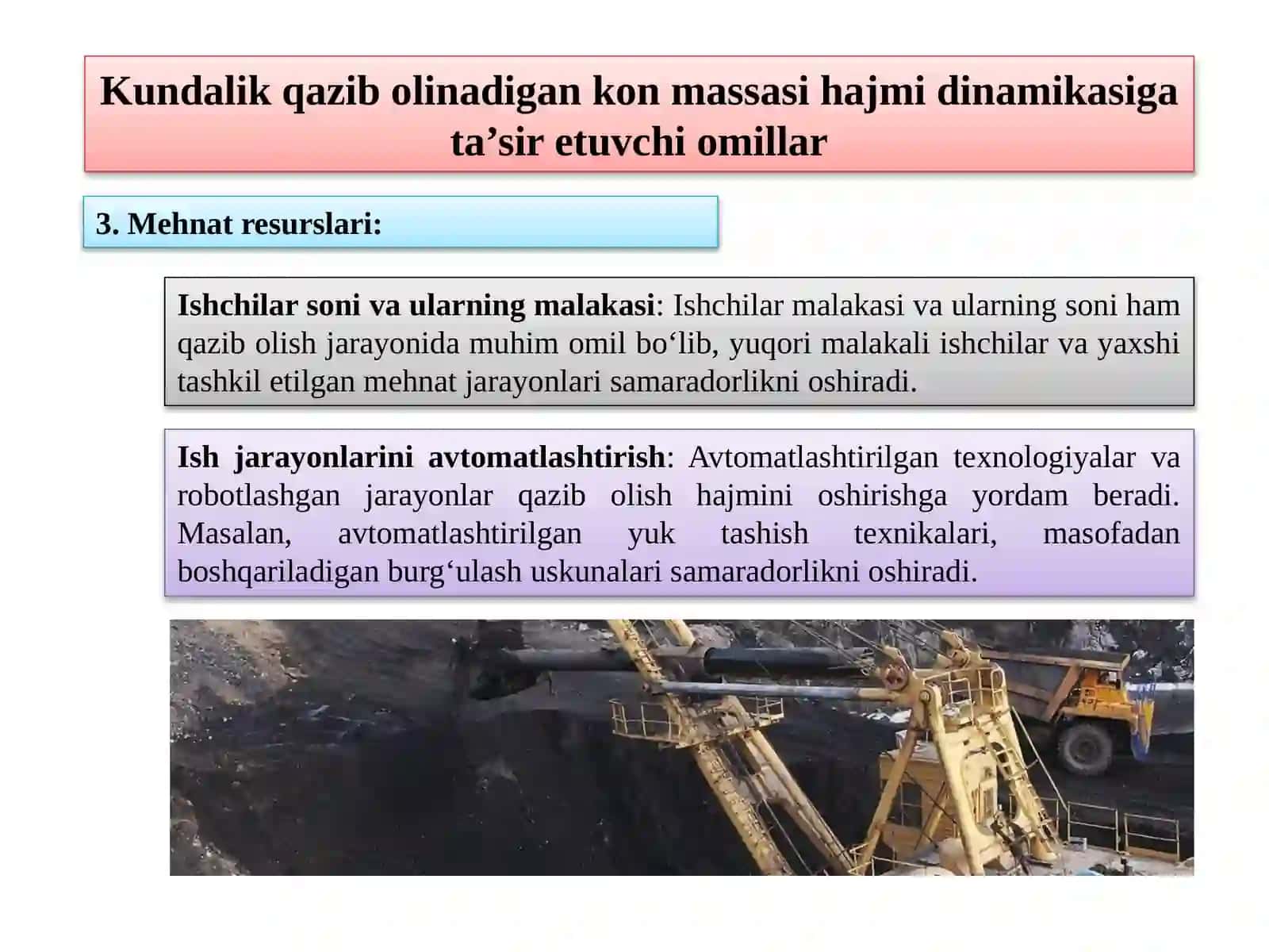 Kundalik qazib olinadigan kon massasi hajmi dinamikasiga ta’sir etuvchi omillar 4