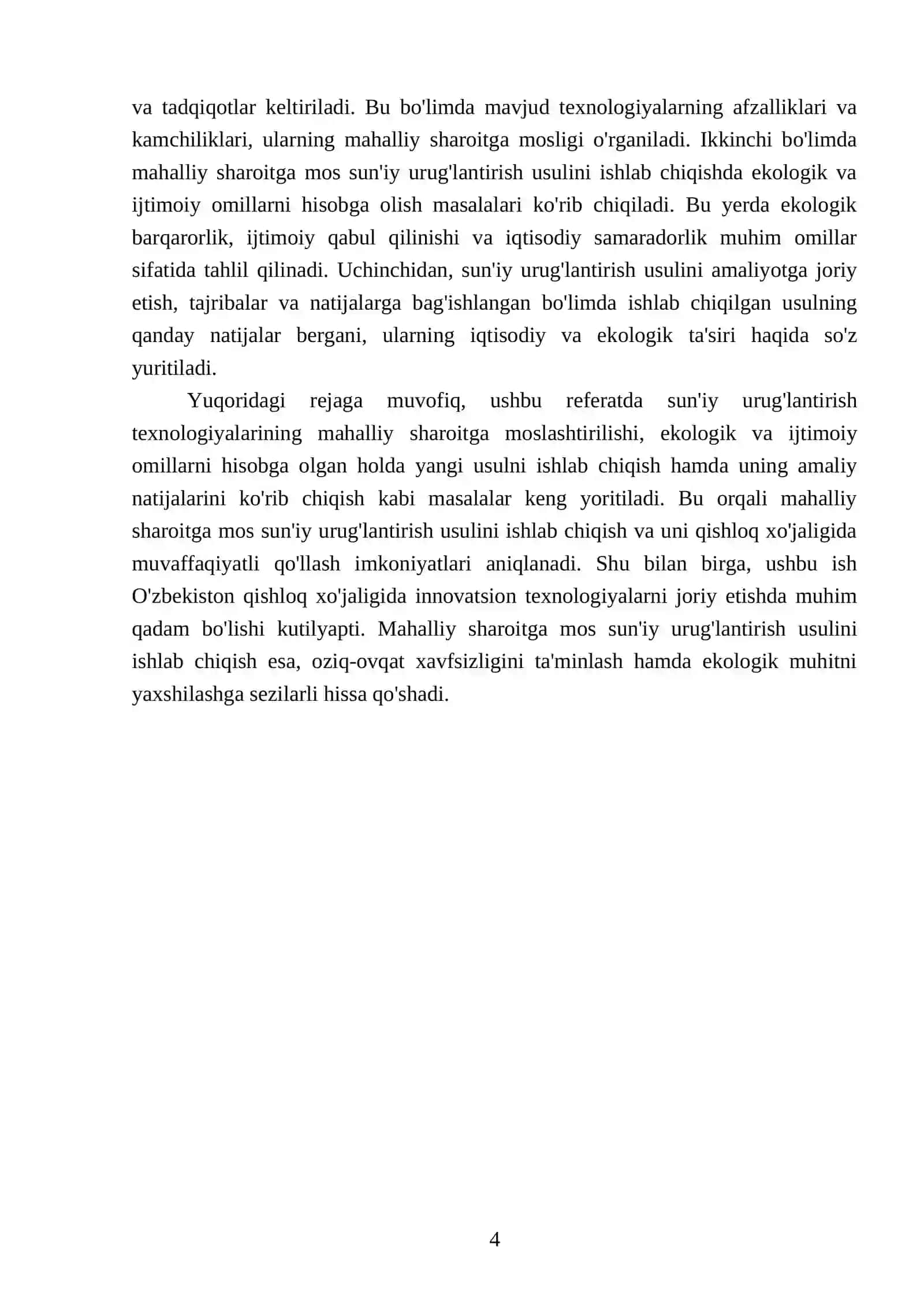 Mahalliy sharoitga mos suni'iy urug'lantirish usulini ishlab chiqish 4
