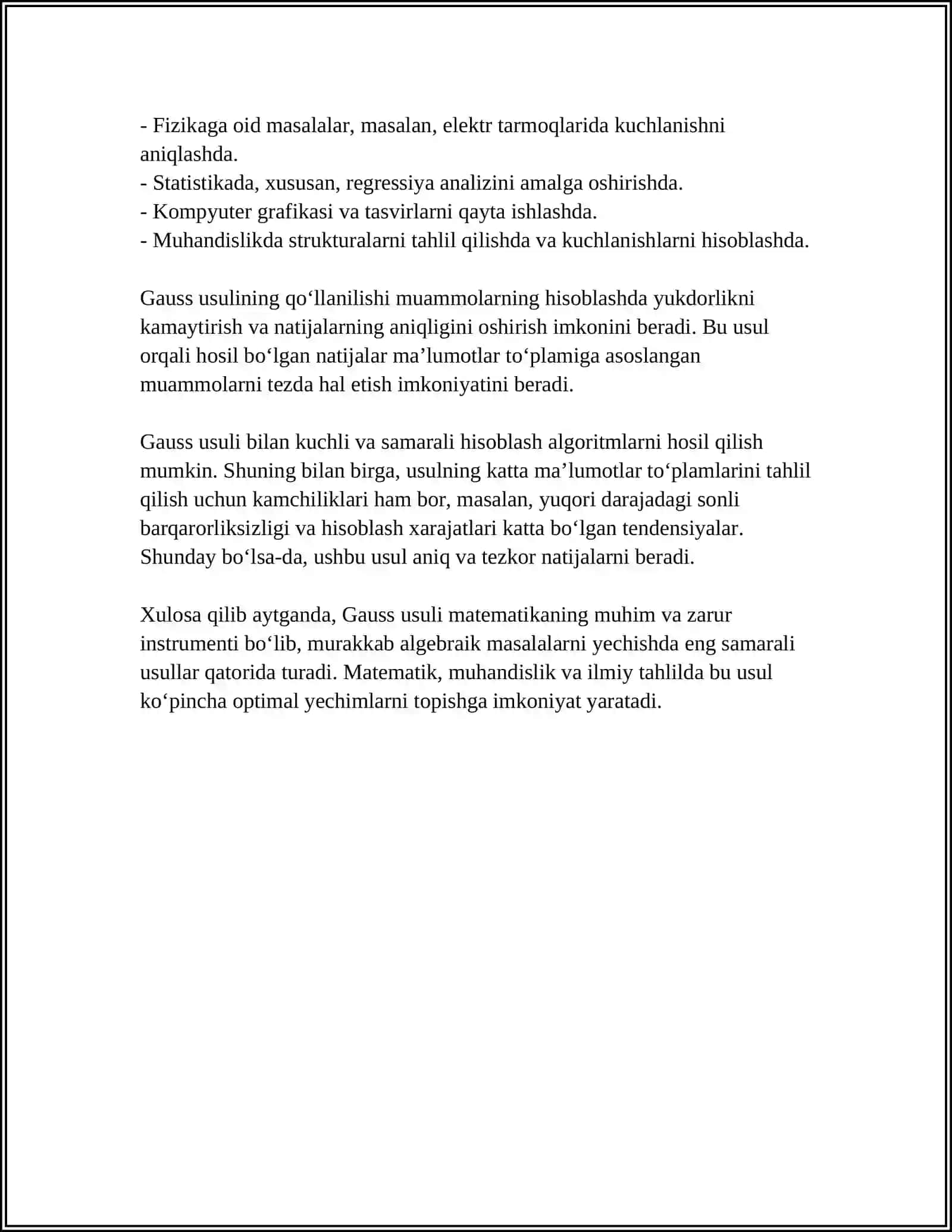 CHIZIQLI TENGLAMALAR SISTEMASINI YECHISHNING GAUSS VA KRAMER USULLARI 4