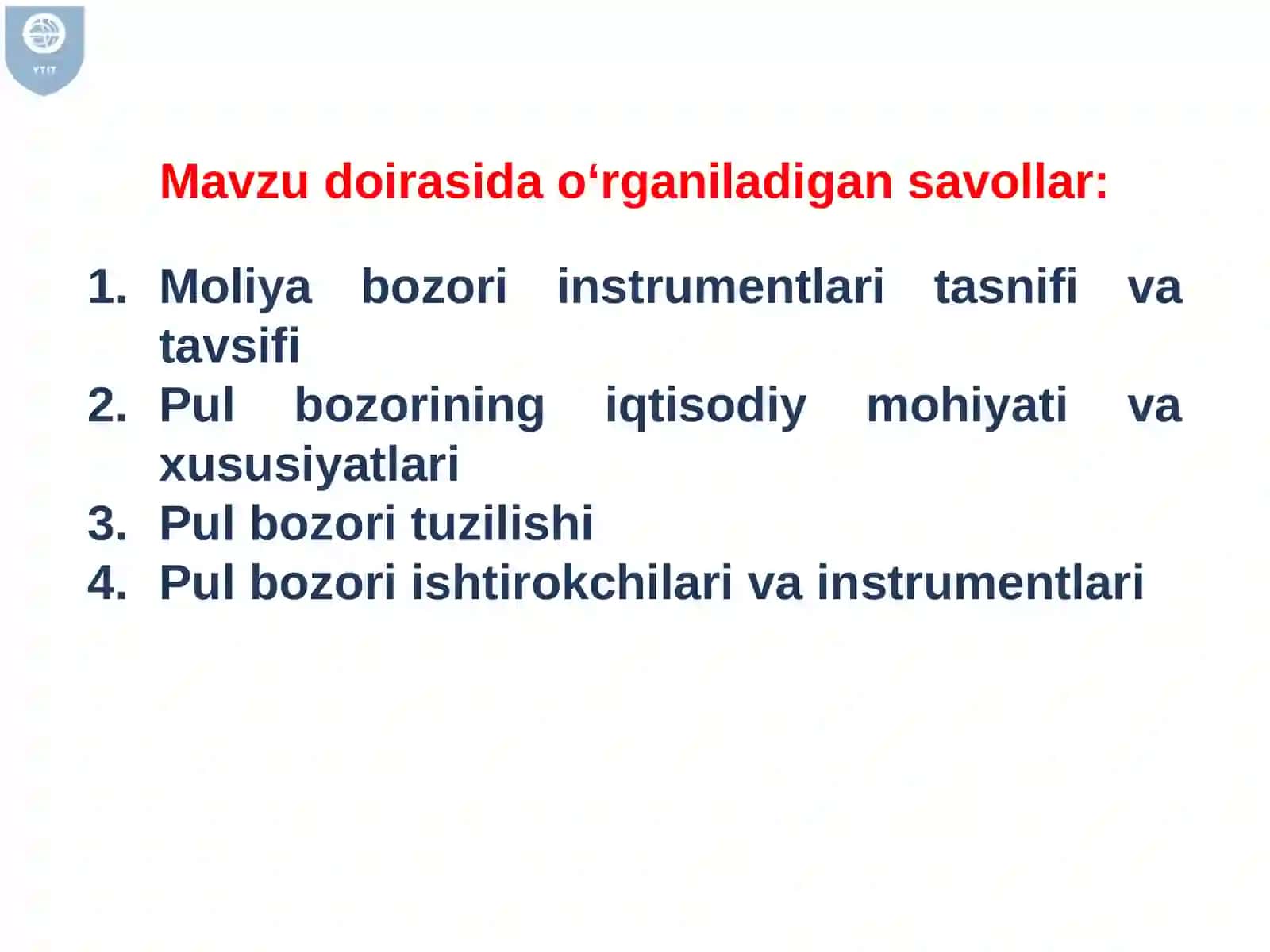 MOLIYA BOZORI SEGMENTLARI:PUL BOZORI 4