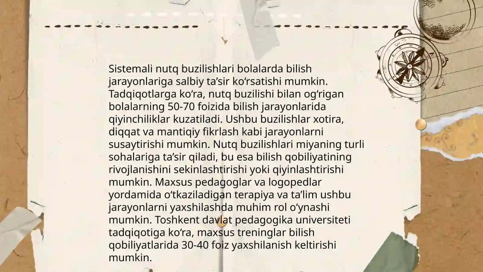 Sistemali nutq buzilishlari bo'lgan bolalarning psixologik xususiyatlari (bilish jarayonlari, xissiy-irodaviy soxasi, shaxslararo munosabati, faoliyati), ularni tekshirish va korreksiyalash 4