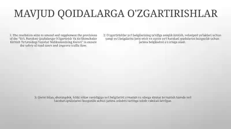 Yo’L Harakati Qoidalariga O’Zgartirish Va Ko’Shimchalar Kiritish To’Grisidagi Vazirlar Mahkamasining Karori 4