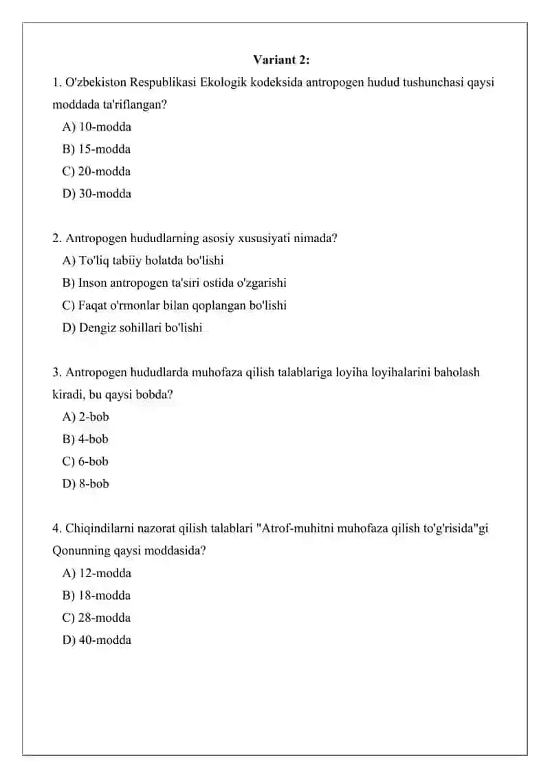 Antropogen hudud tushunchasi va bunday hududlarda atrof-muhitni muhofaza qilish talablari 4
