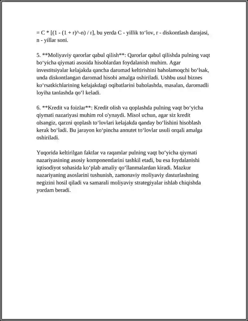 Pulning vaqt bo‘yicha qiymati nazariyasi 4