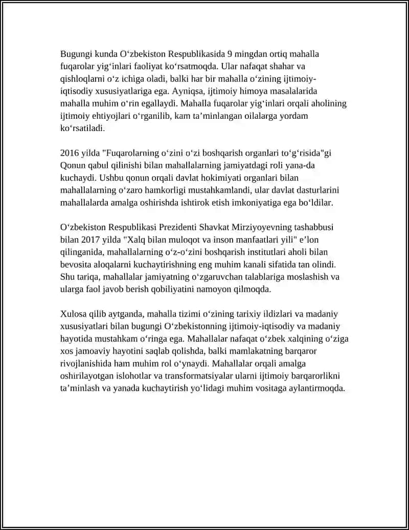 MAHALLA TIZIMI VA UNDAGI IJTIMOIY ISHNING OʻRNI 4
