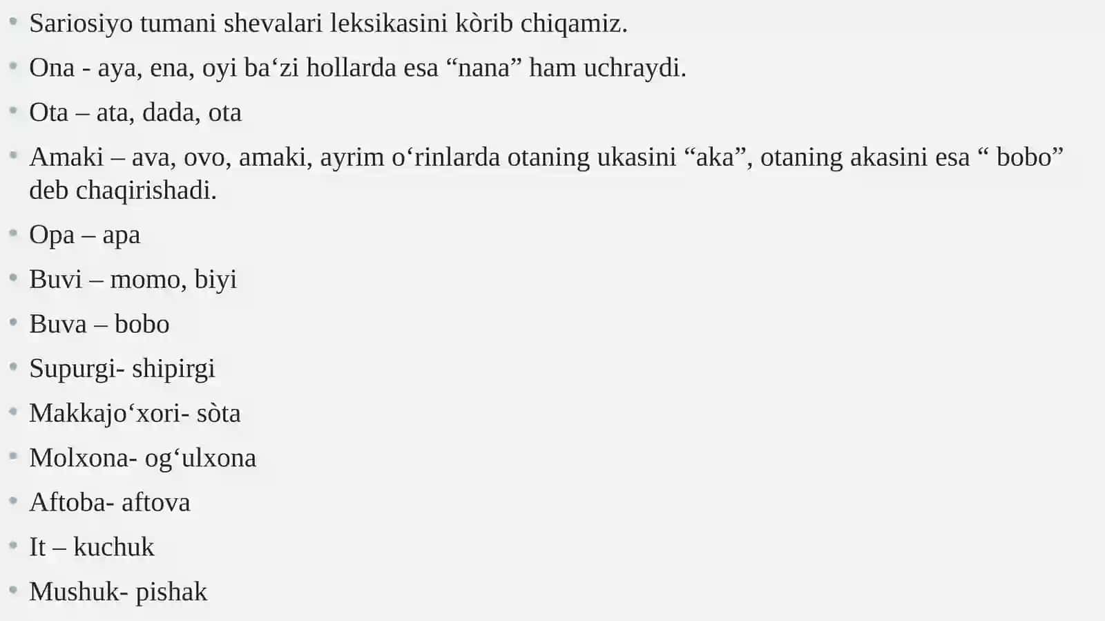 Surxondaryo viloyati Sariosiyo tumani Birlik qishlogʻining shevasi 4