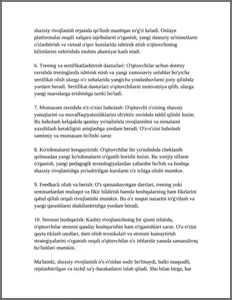 O'qituvchilar uchun shaxsiy rivojlanish rejasini tuzish usullari 4