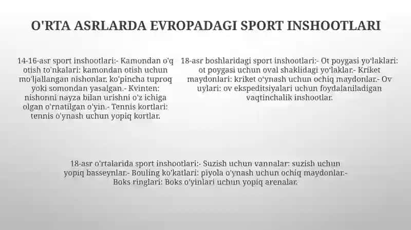 Yangilanish Davrida Sport Inshoati Xiv Asrni Boshlari Va Xviii Asr Oxirida Sport Inshoatlari 4