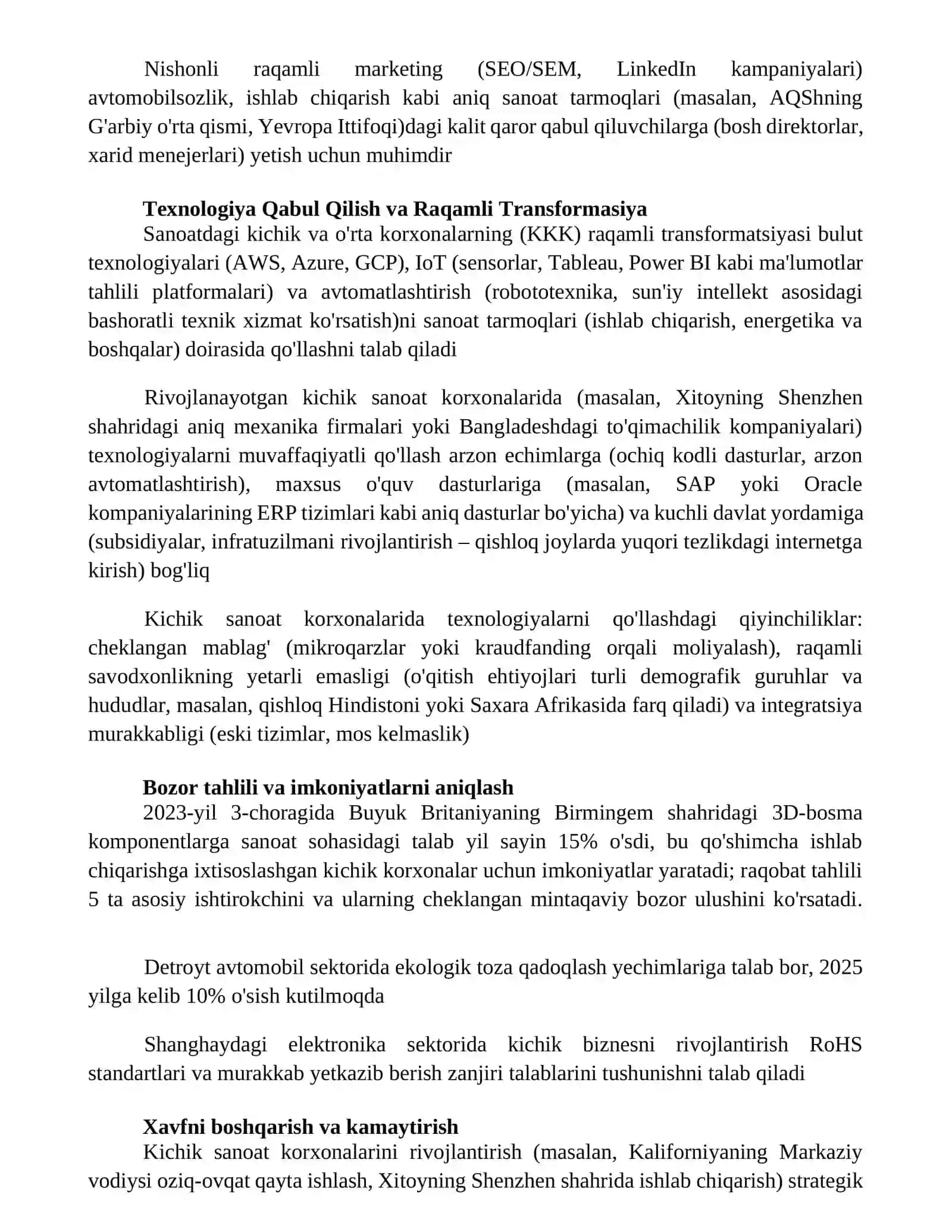 Sanoat tarmoqlarida kichik biznesni rivojlantirish yo'nalishlari 4