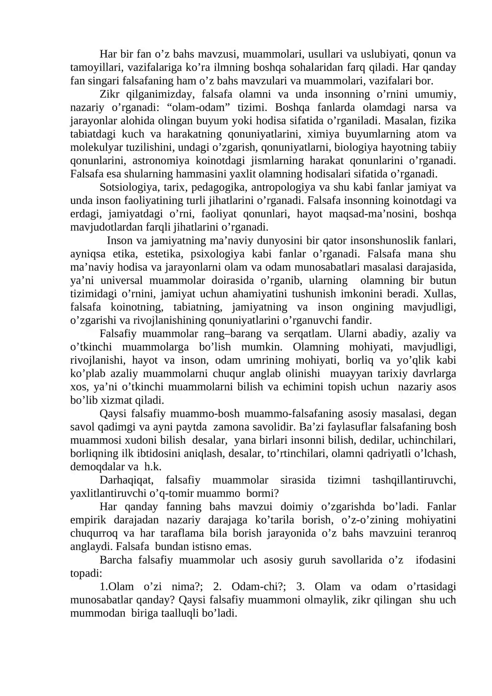 FALSAFA FANINING PREDMETI, MAZMUNI VA JAMIYATDAGI ROLI 4