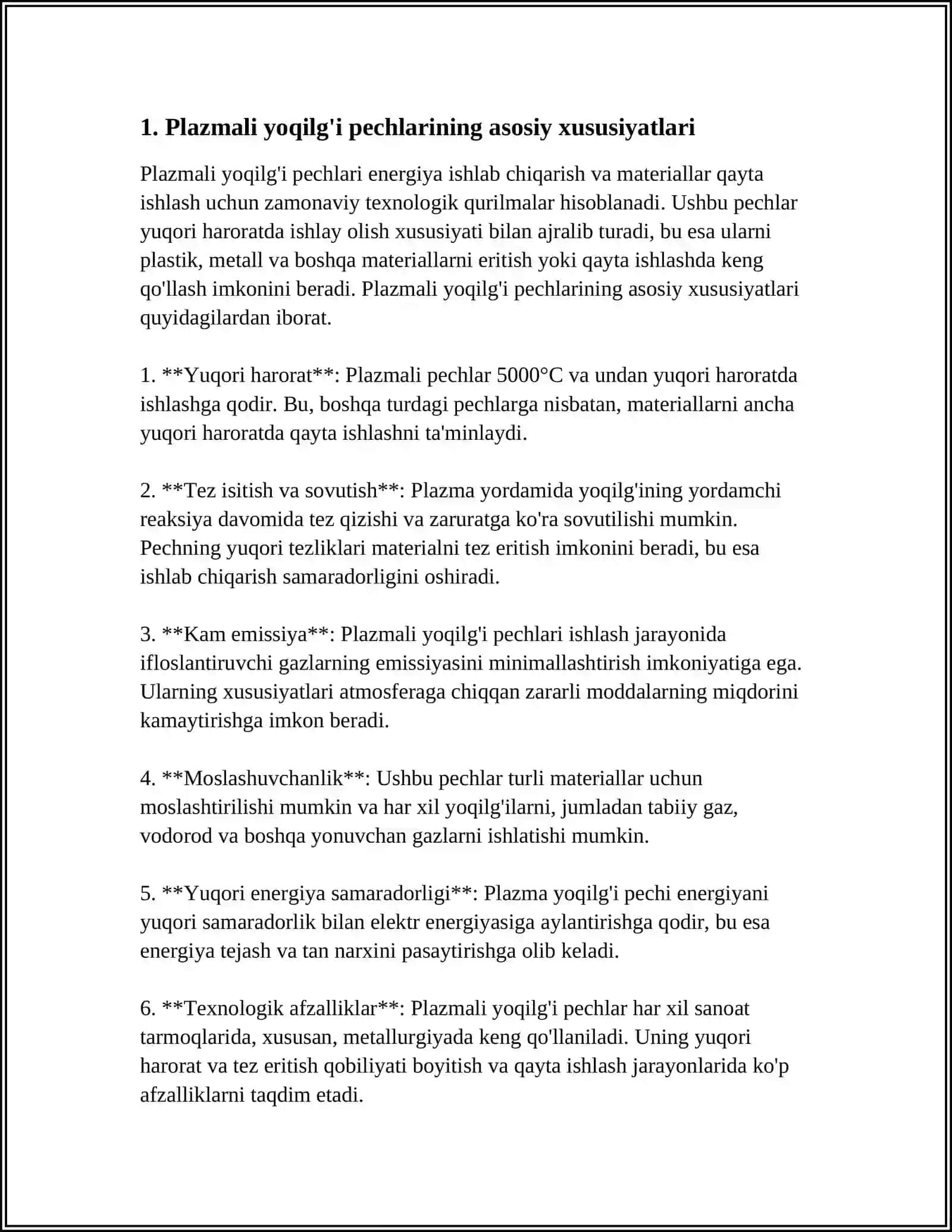 Plazmalı yoqlik pechlar va qurilmalar ish rejimi 4
