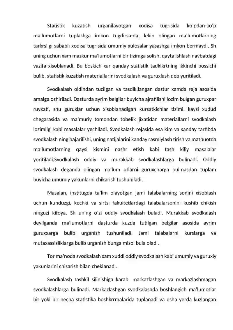 Statistik kuzatish materiallarni svodkalash va guruhlash 4