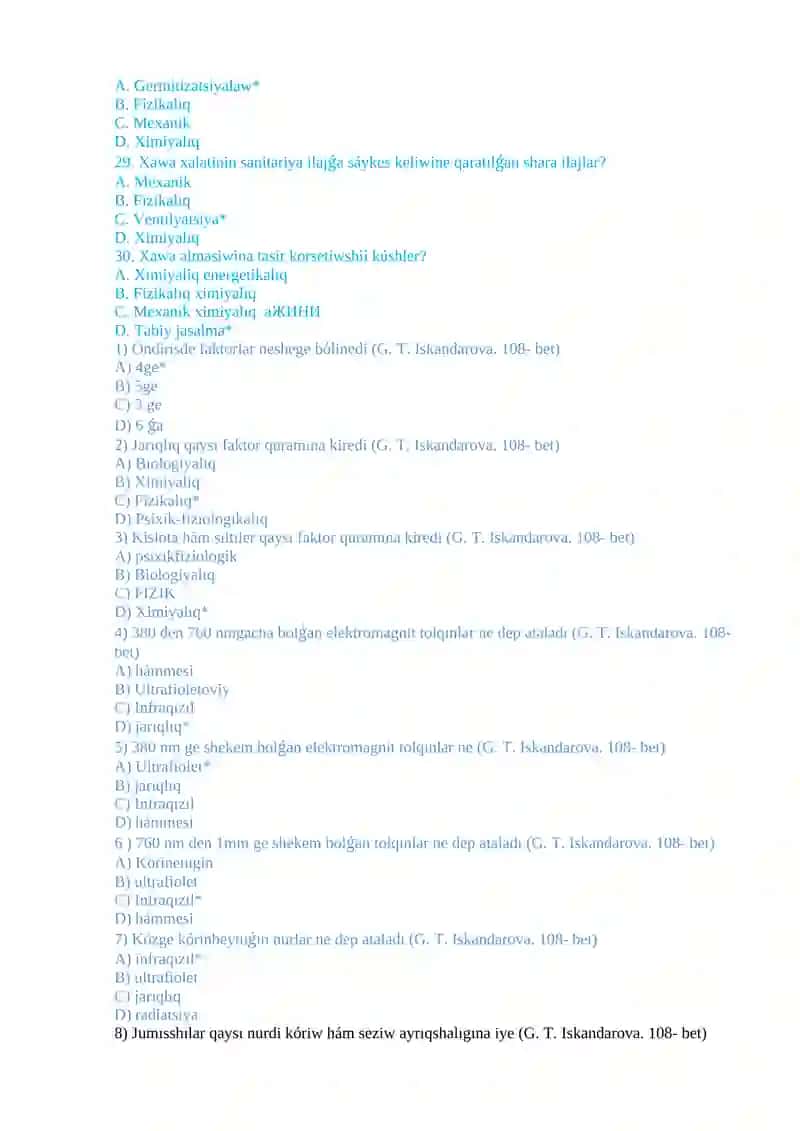 Ventilyatsiya bo'yicha test savollari 4