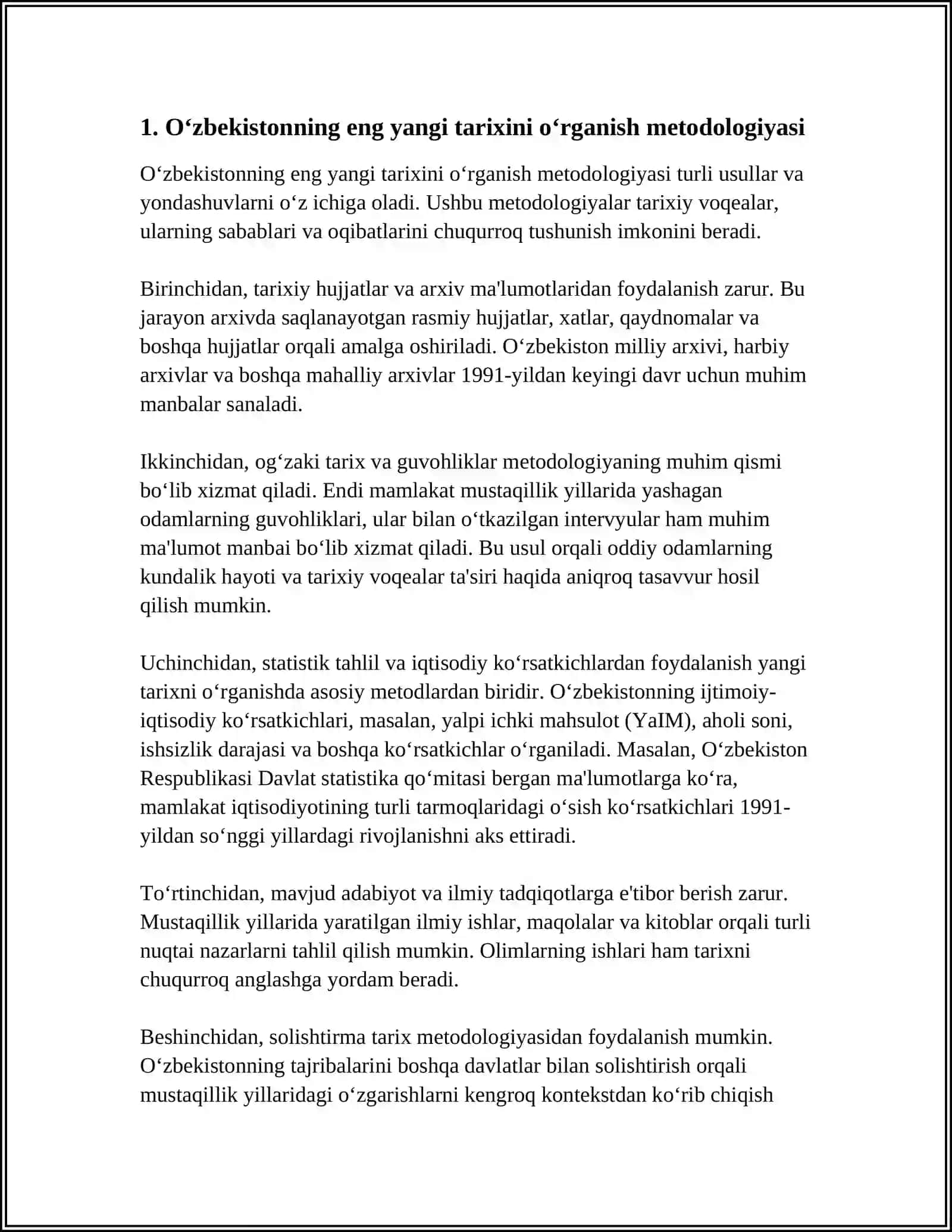 O‘zbekistonning eng yangi tarixi fanining metodologik ilmiy-nazariy asoslari 4