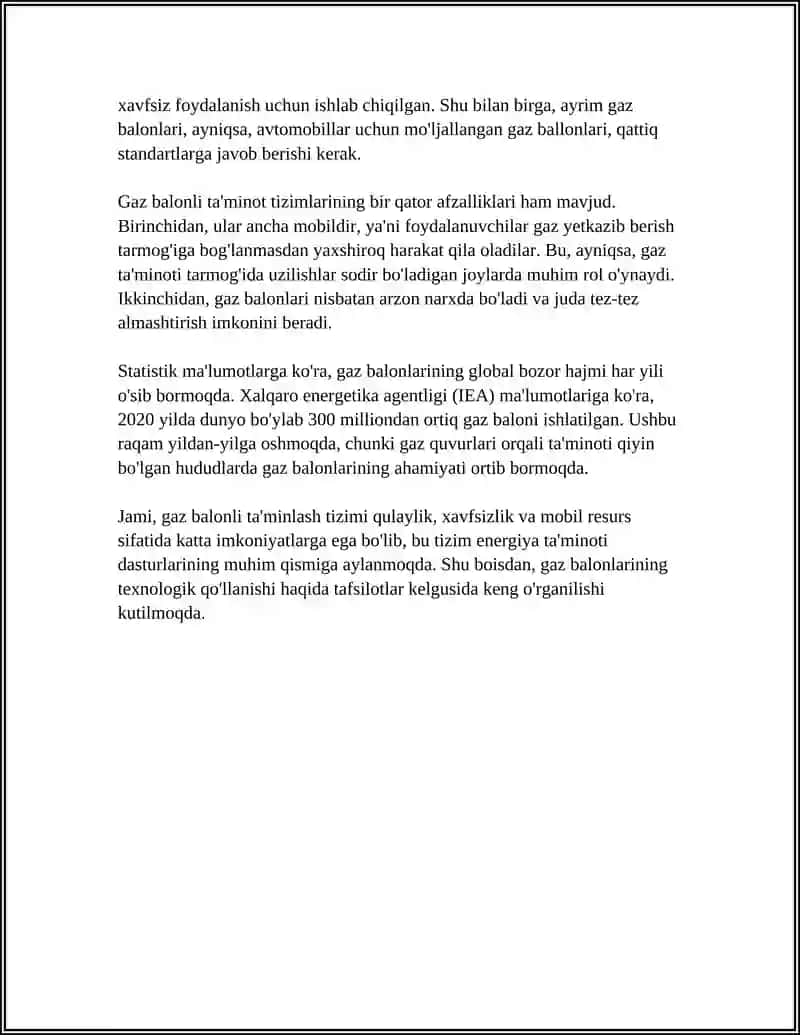 MUSTAQIL ISH Mavzu: CHET ELDA VA MAMLAKATIMIZDA TRAKTORLARGA QOYILADIGAN GAZBALONLI TA'MINLASH TIZIMINING TUZILISHINI ORGANISH 4