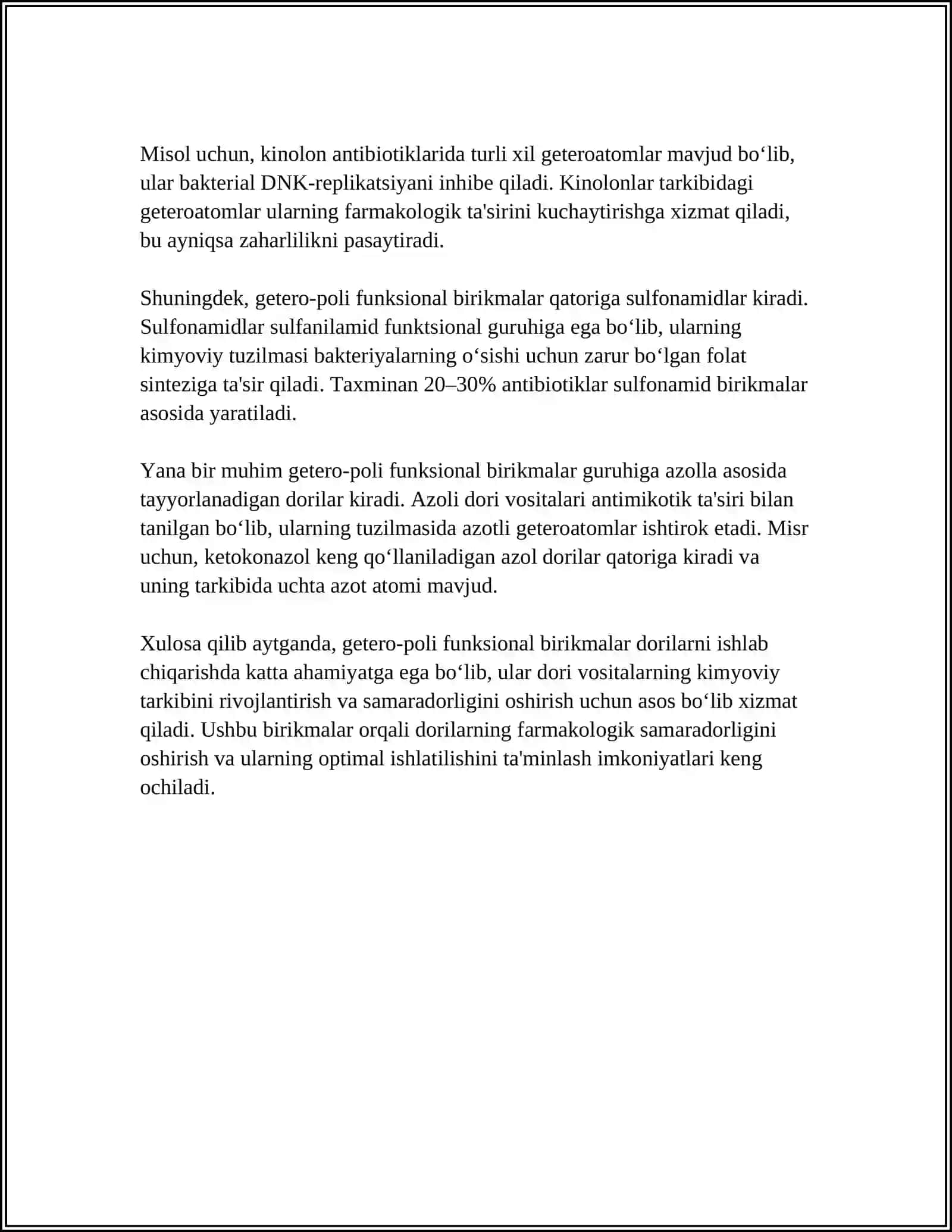 GETERO- VA POLIFUNKSIONAL BIRIKMALAR ASOSIDA ISHLAB CHIQARILADIGAN ZAMONAVIY DORI VOSITALARI 4