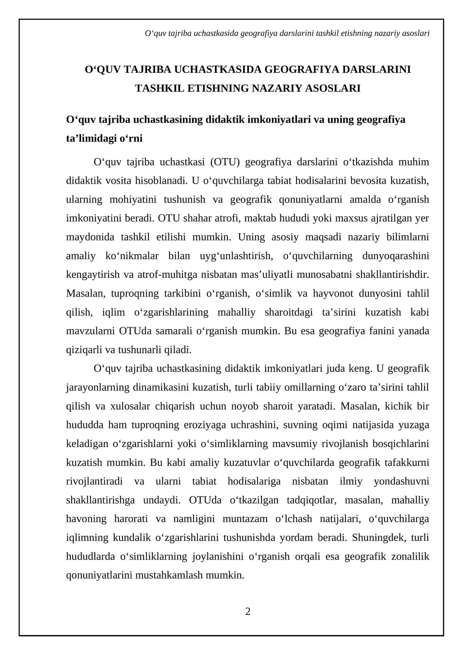 Geografiya maydonchasi tirik tabiat burchagi oʻquv tajriba uchastkasida darslarni oʻtkazish metodikasi.Kuzatish va tajribalarni tashkil etish usullarini oʻrganish 4