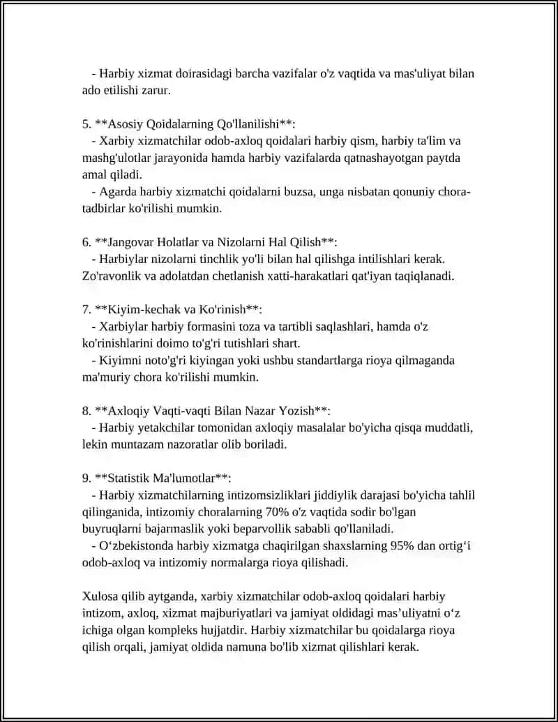 HARBIY XIZMATCHILARDA NIZOMGA ZID MUNOSABATLARNI OLDINI OLISH 4