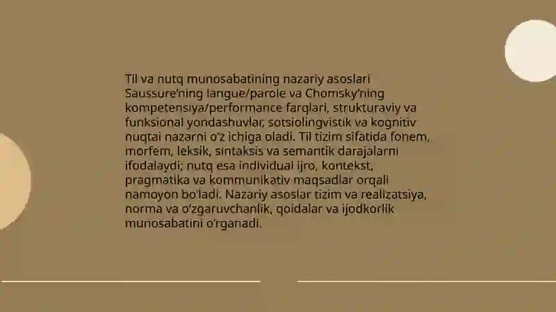Til va nutq munosabati. Til va nutq birliklari 4