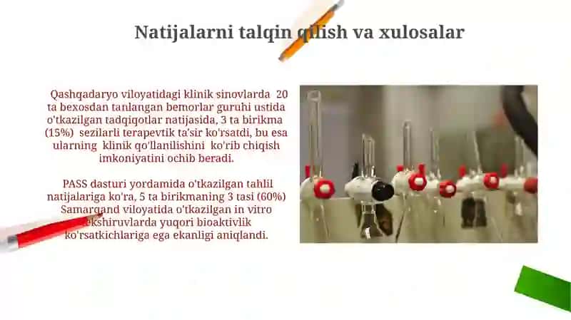 PASS dasturida birikmalarning biologik faolligini nazariy o'ranish 4