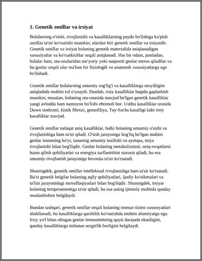 BOLALARNING O’SISHI, RIVOJLANISHI VA KASALLIKLARNING PAYDO BOLISHIGA TASIR QILUVCHI OMILLAR 4