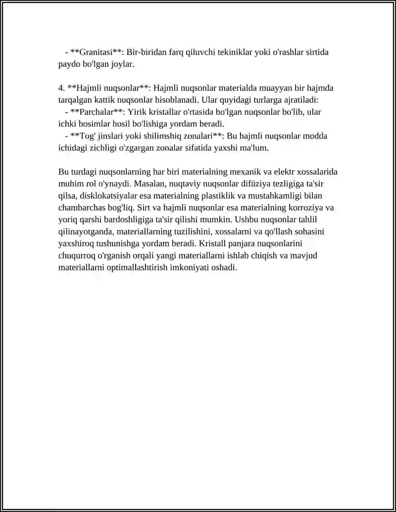 KRISTALL PANJARANING NUQSONLARI VA ULARNING MATERIALLARINING XOSSALARIGA TASIRI 4