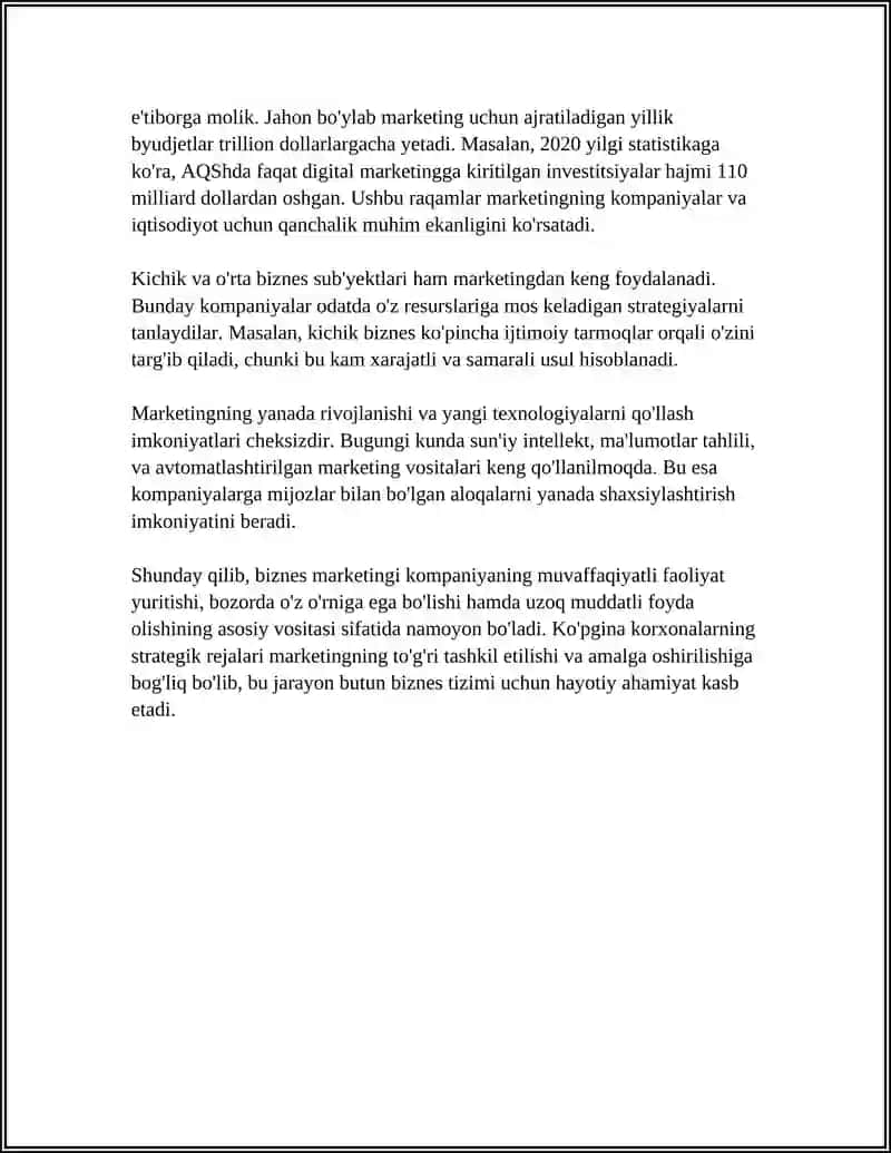 BIZNES MARKETINGNING MOHIYATI VA AHAMIYATI 4