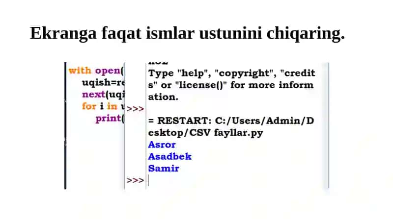 Pythonda CSV fayllari vaular ustida ishlash 4