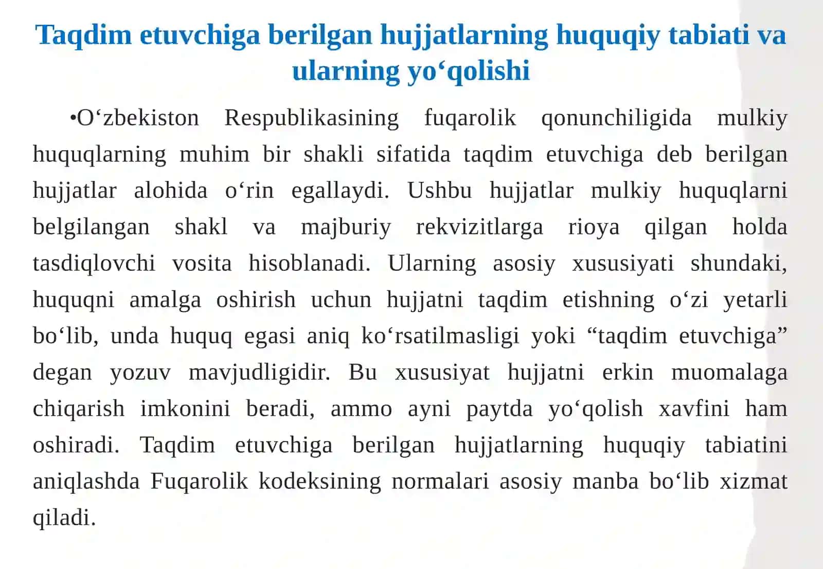 Taqdim etuvchiga deb berilgan hujjatlar yo’qolgan taqdirda, ular bo’yicha huquqlarni t 4