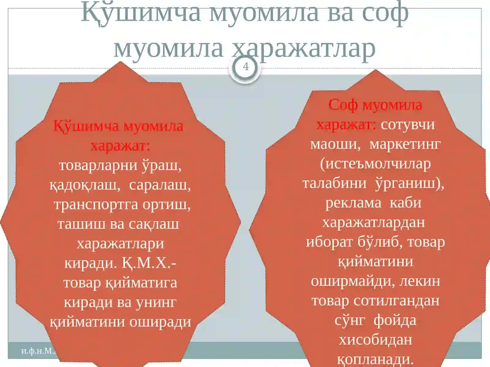 Корхона (фирма) харажатлари ва фойдаси 4