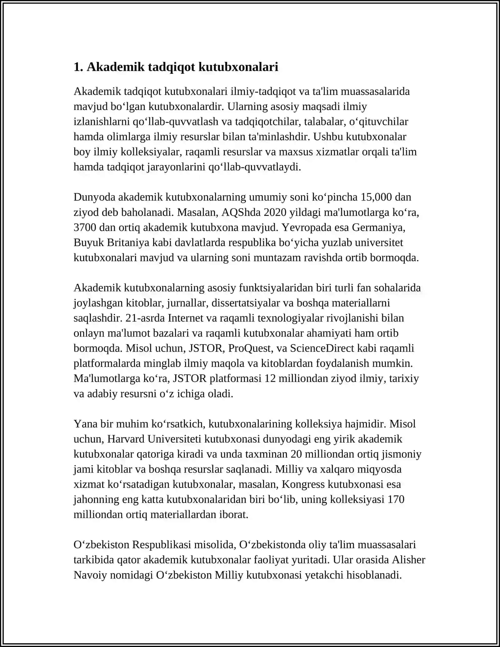 MUSTAQIL ISH Mavzu: ÓZBEKISTON RESPUBLIKASI FANLAR AKADEMIYASI TIZIMIDAGI KUTUBXONALAR 4