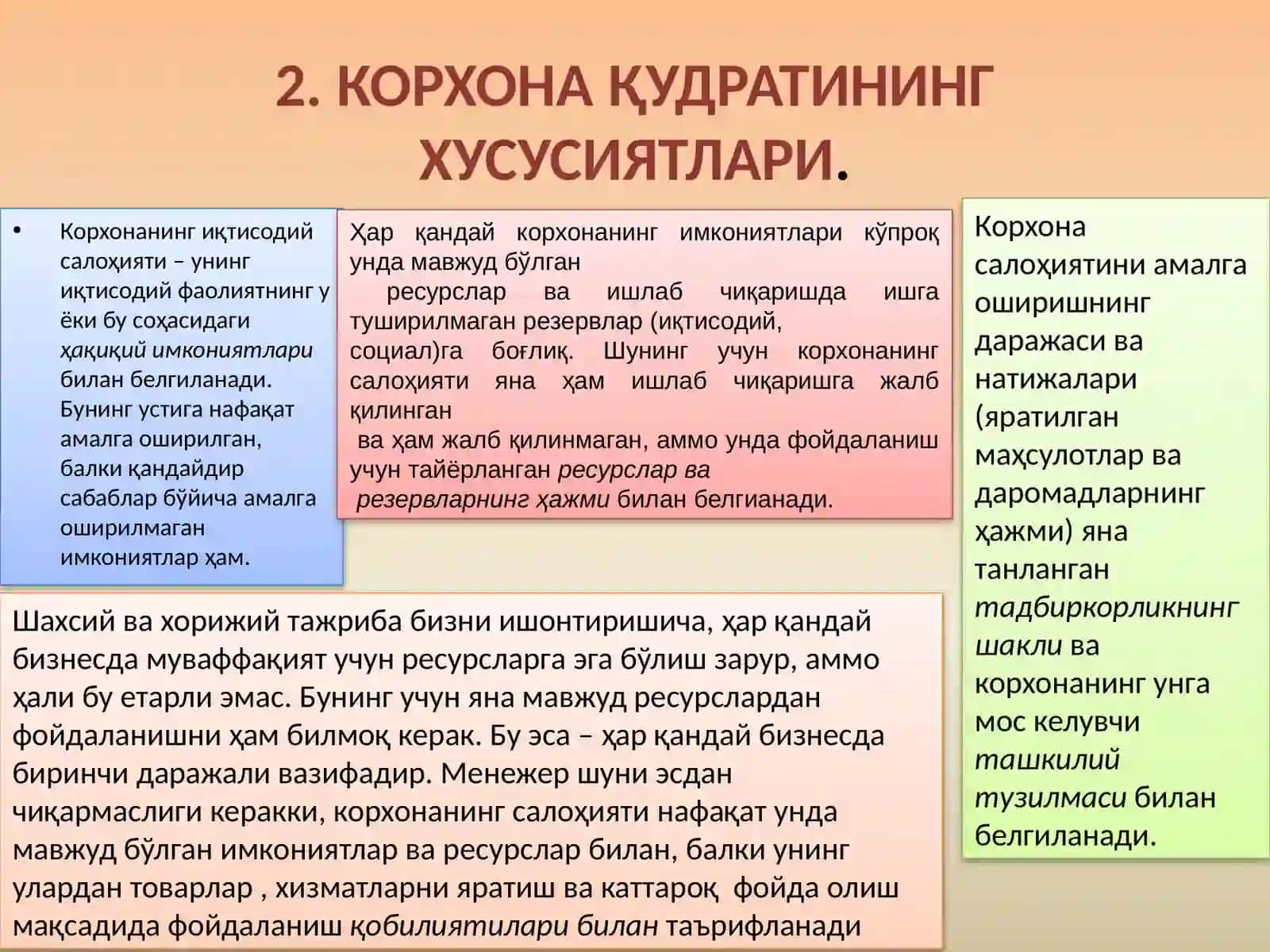 КОРХОНА ҚУДРАТИНИ БОШҚАРИШ 4