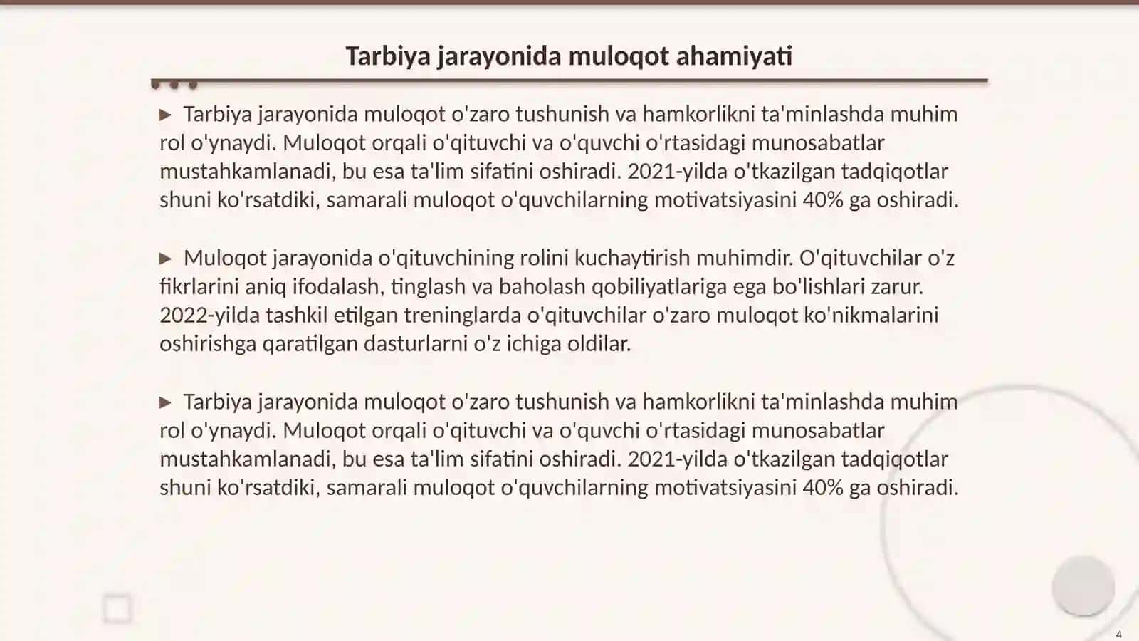 Tarbiya jarayoni qoidalari 4