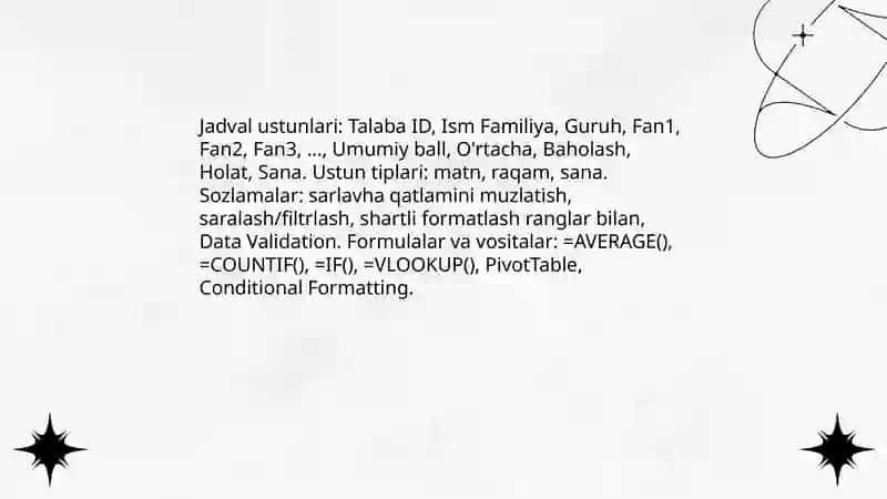 Excel dasturida turli hisobotlar tayyorlash 4