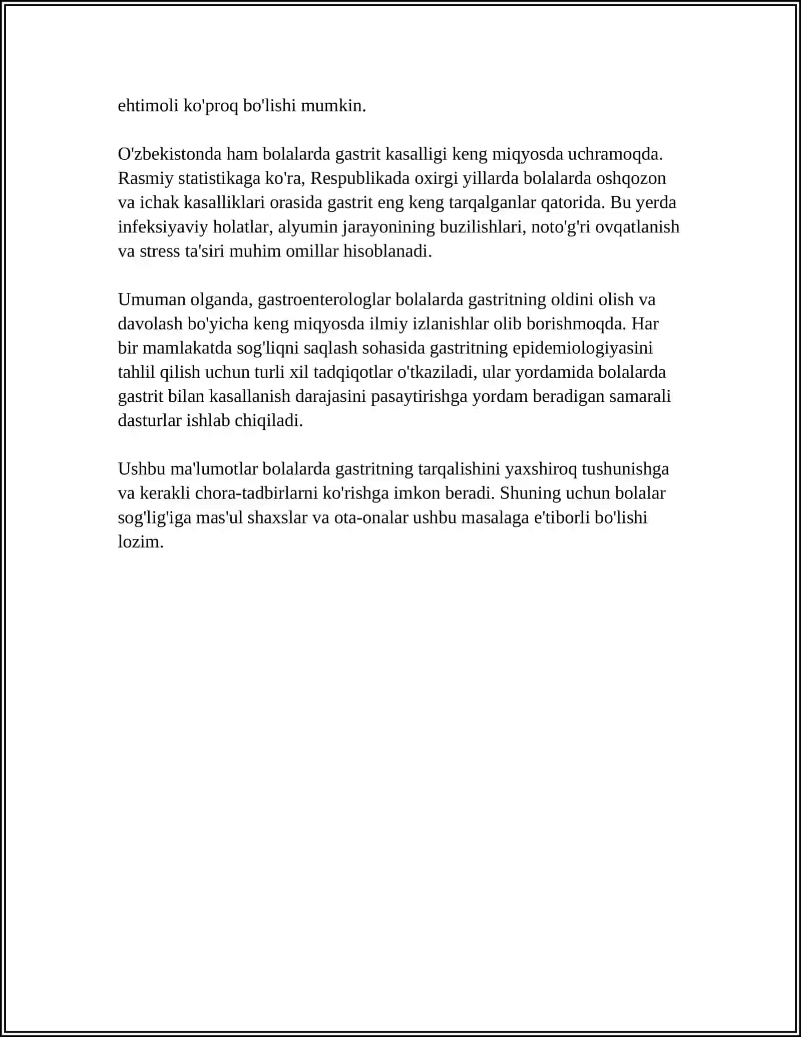BOLALARDA GASTRIT VA GASTRODUODENIT. KLINIKASI, DAVOLASH, PROFILAKTIKASI 4