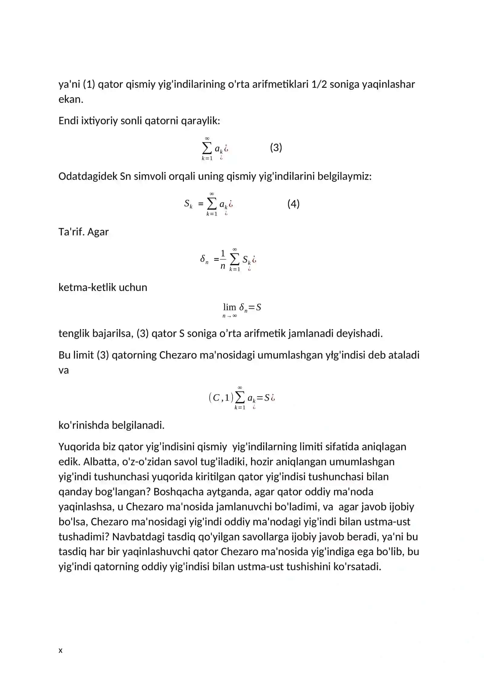 Uzoqlashuvchi qatorlarni jamlash 4
