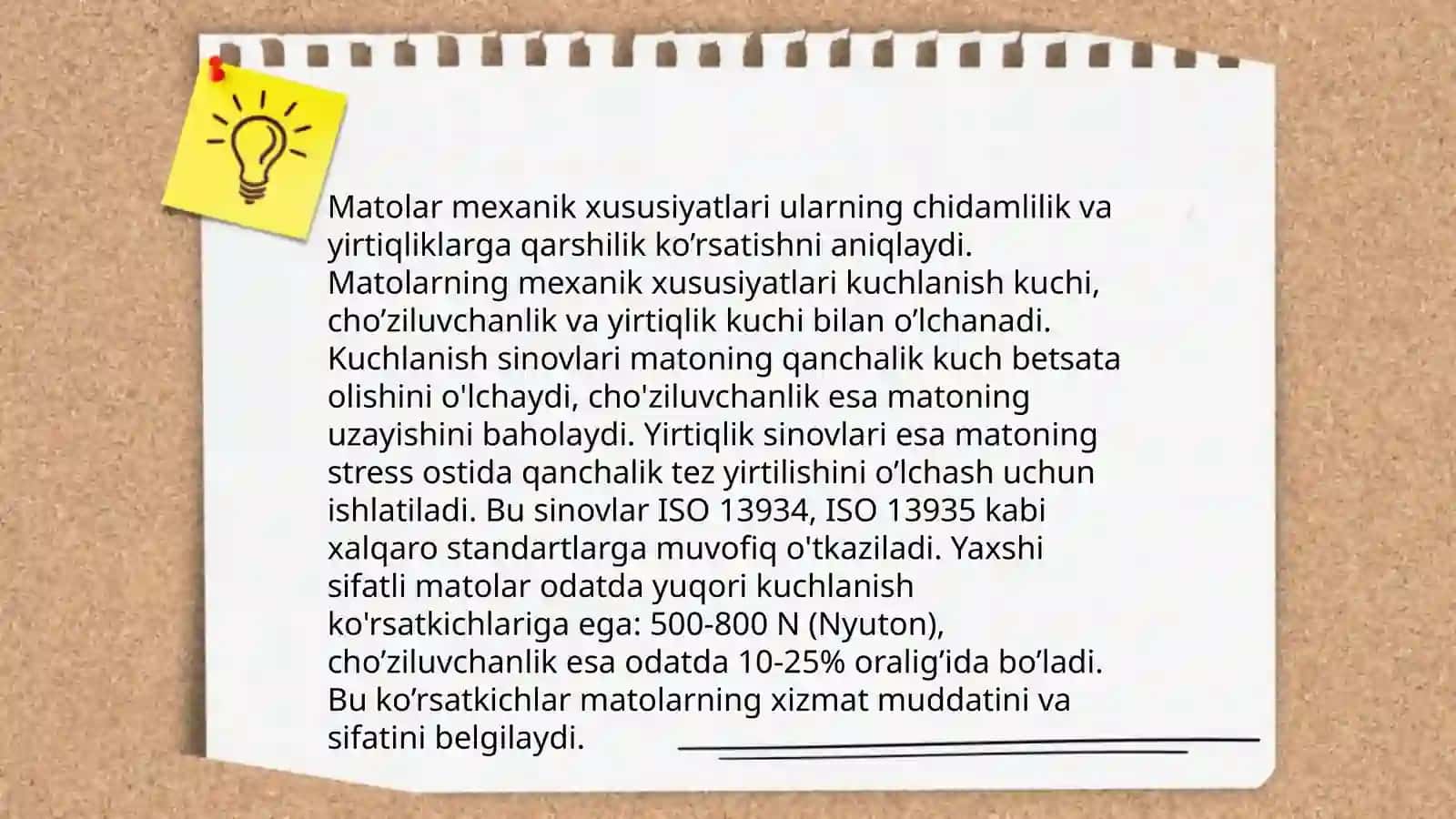 Matolarning yirtiqlikka chidamliligini o'lchash usullari 4