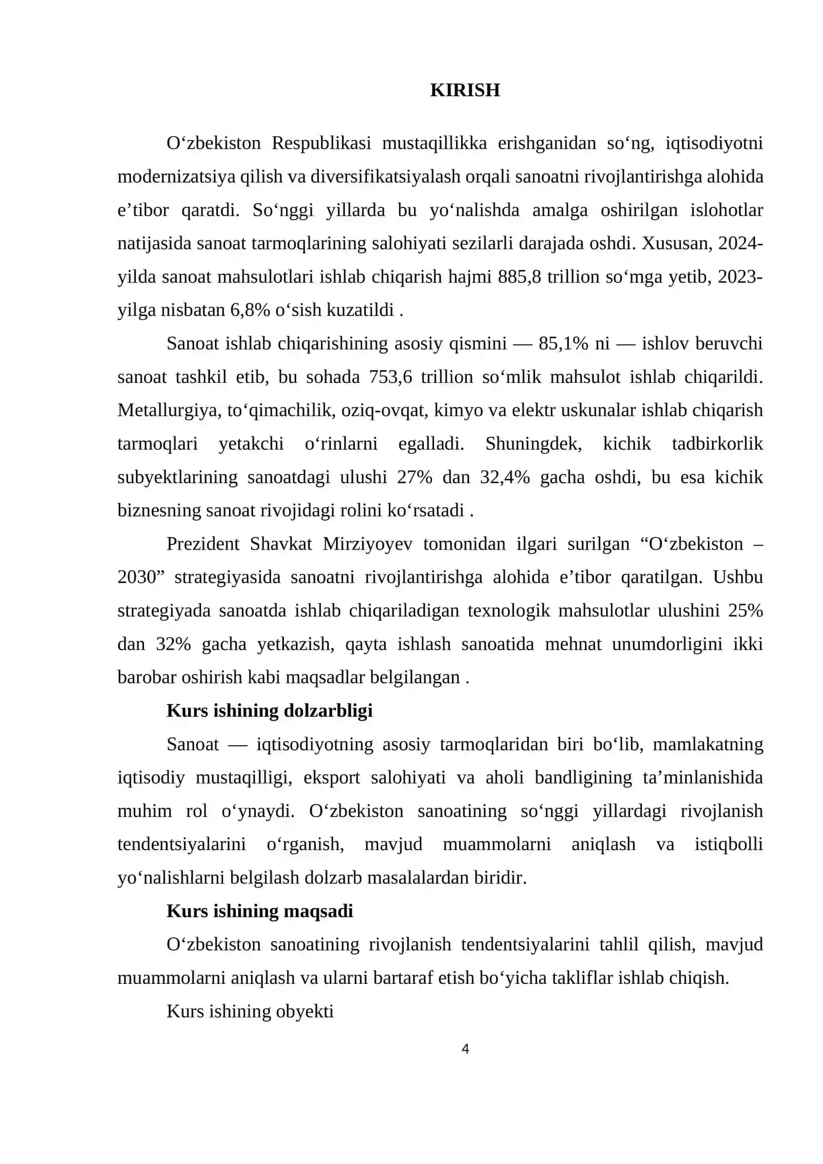 O‘ZBEKISTON SANOATINING RIVOJLANISH TENDENTSIYALARI 4