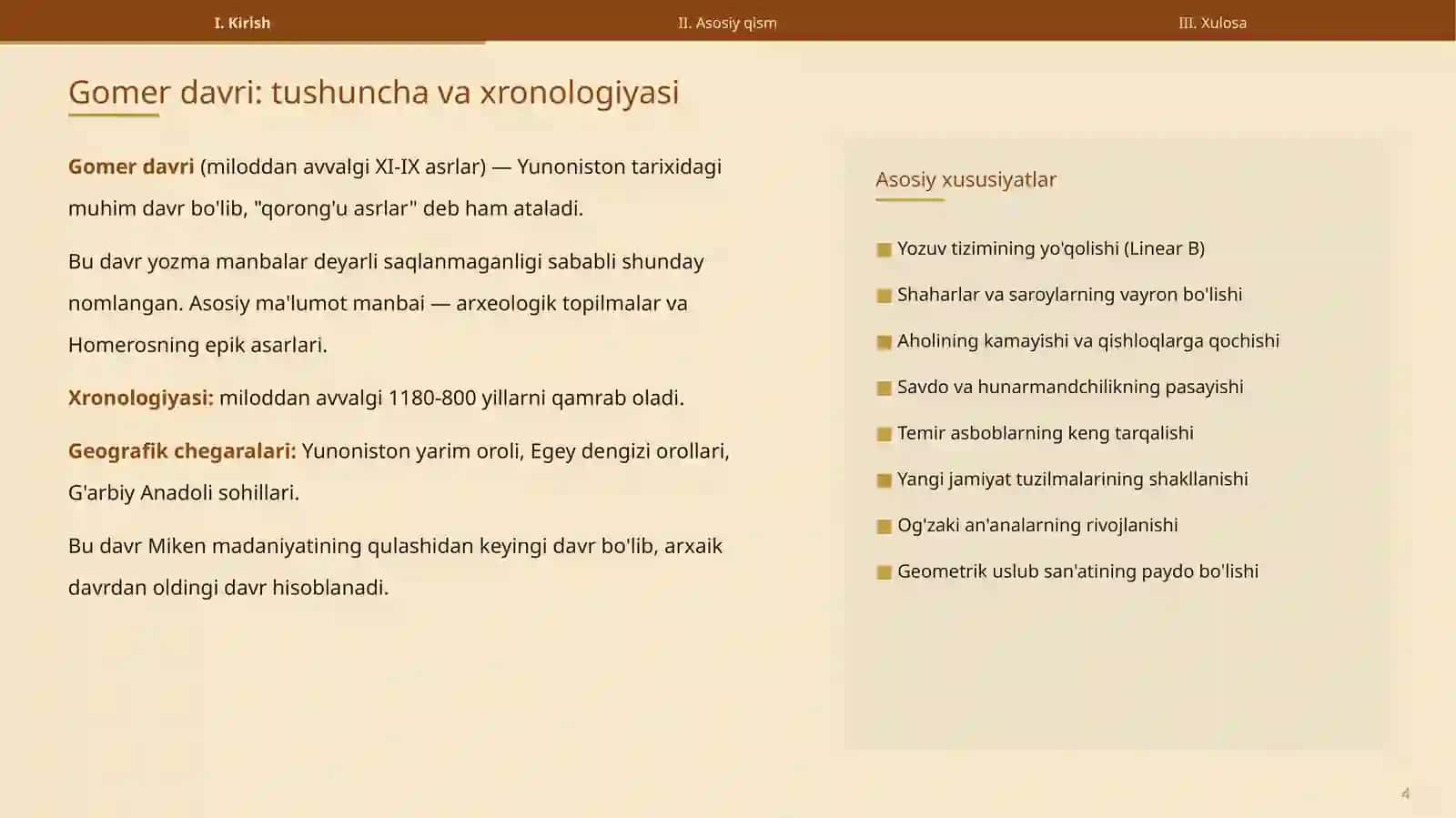 Miloddan avvalgi XI-IX asrlarda Yunoniston. Gomer davri 4