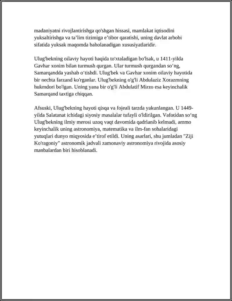 MIRZO ULUGBEK DAVLAT ARBOBI VA BUYUK OLIM REFERAT 4