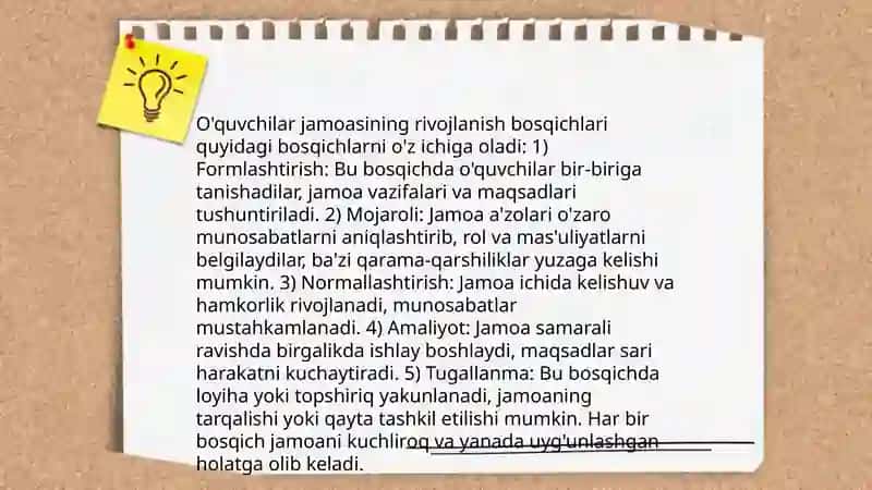 O'quvchilar jamoasi yaxlit pedagogik jarayonning asosiy shakli 4