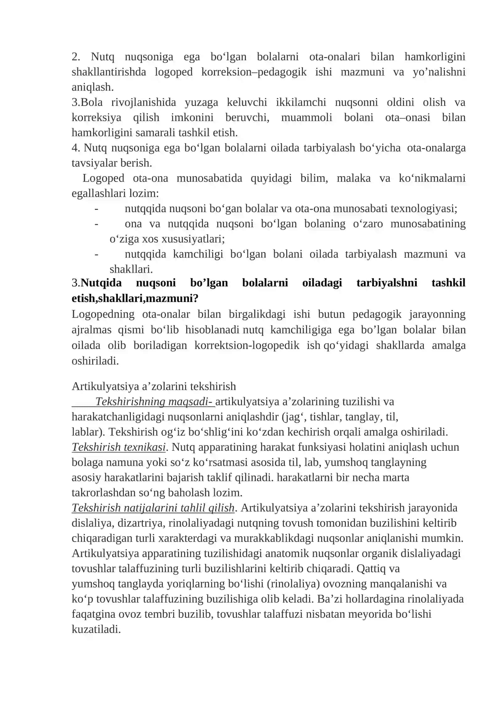 Nutqida nuqsoni bo’lgan bolalarni oilada tarbiyalash fanidan oraliq nazorat topshiriqlari 4