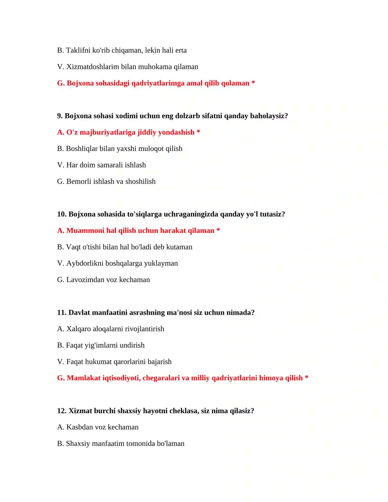 Bojxona test savollari Word 4